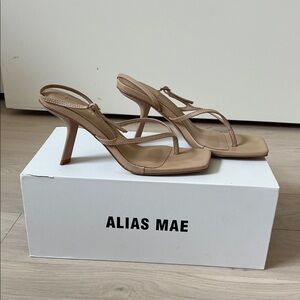 New With Box Alias Mae Waikiki Natural Leather Heel Sandals with unique shape